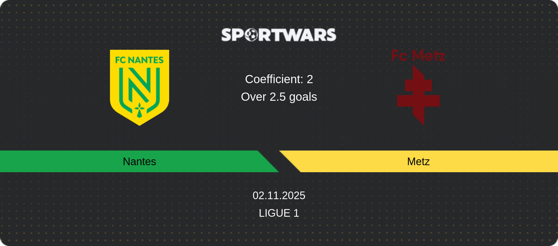 Match prediction Nantes — Metz, Ligue 1, 02.11.2025