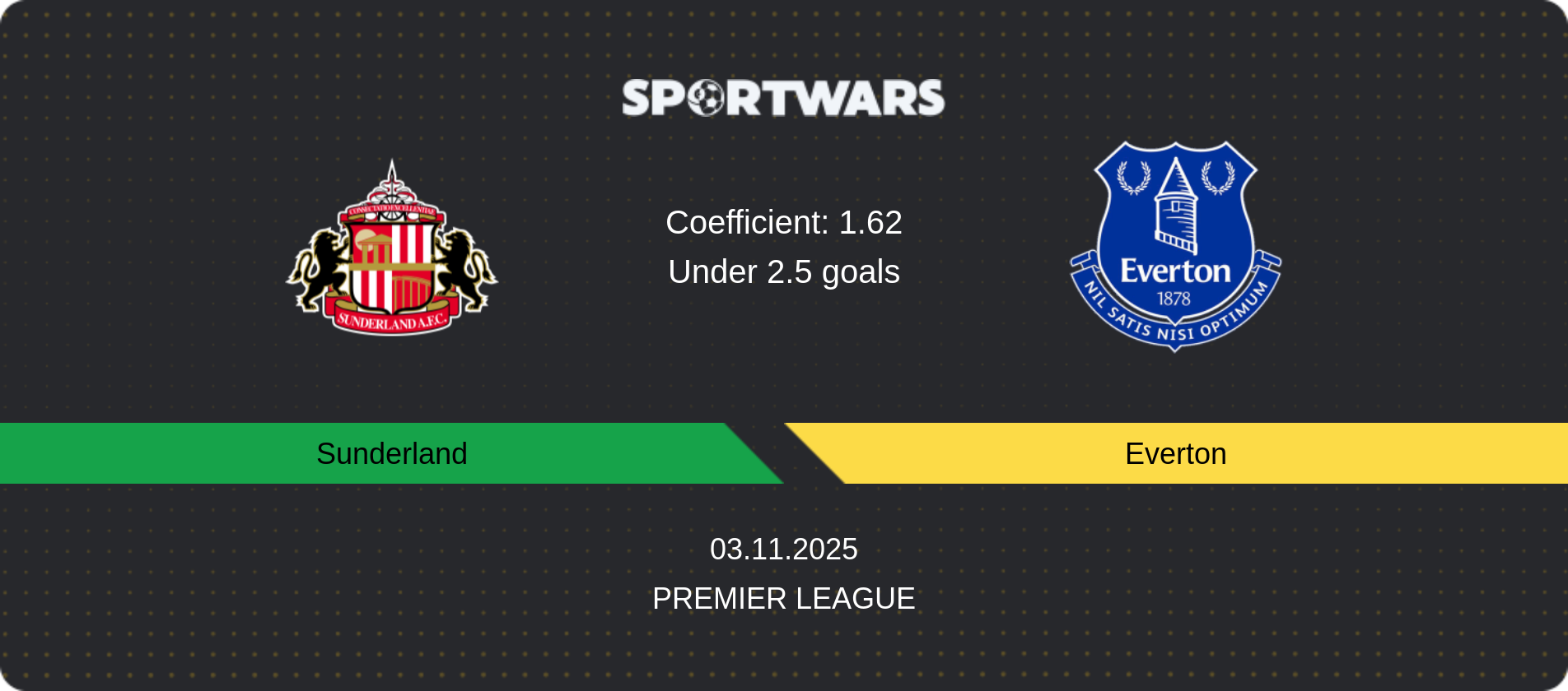 Match prediction Sunderland — Everton, Premier League, 03.11.2025