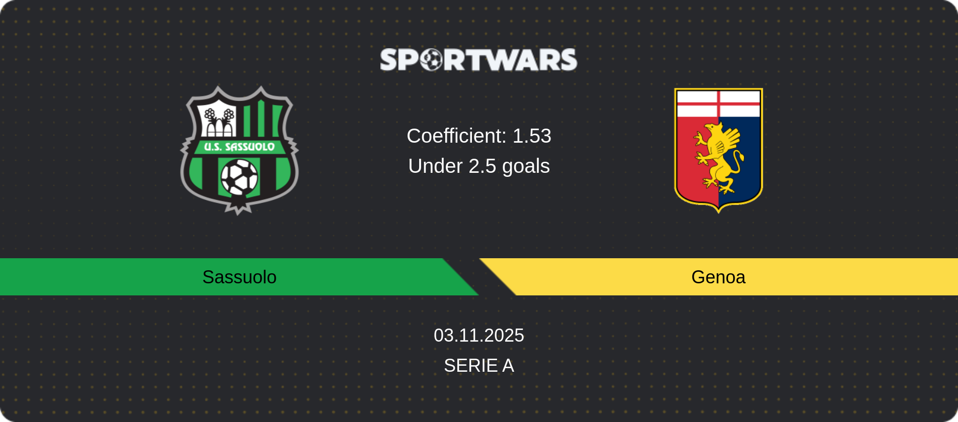 Match prediction Sassuolo — Genoa, Serie A, 03.11.2025