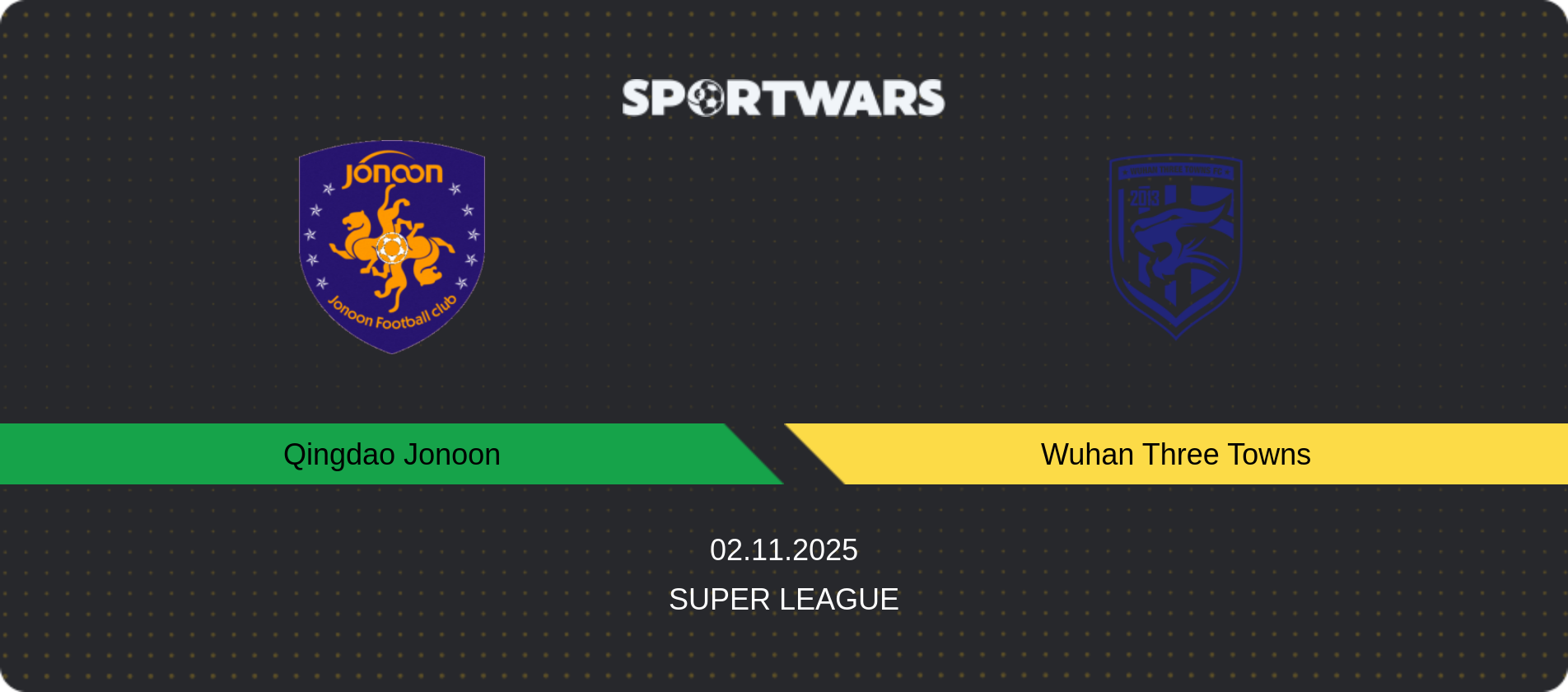 Match prediction Qingdao Jonoon — Wuhan Three Towns, Super League, 02.11.2025