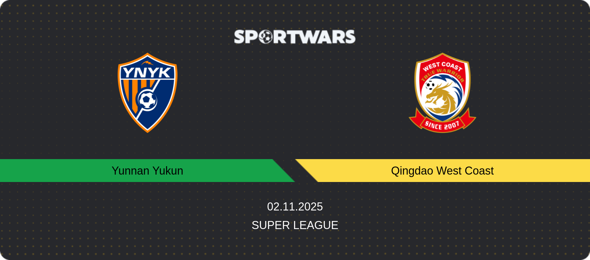 Match prediction Yunnan Yukun — Qingdao West Coast, Super League, 02.11.2025