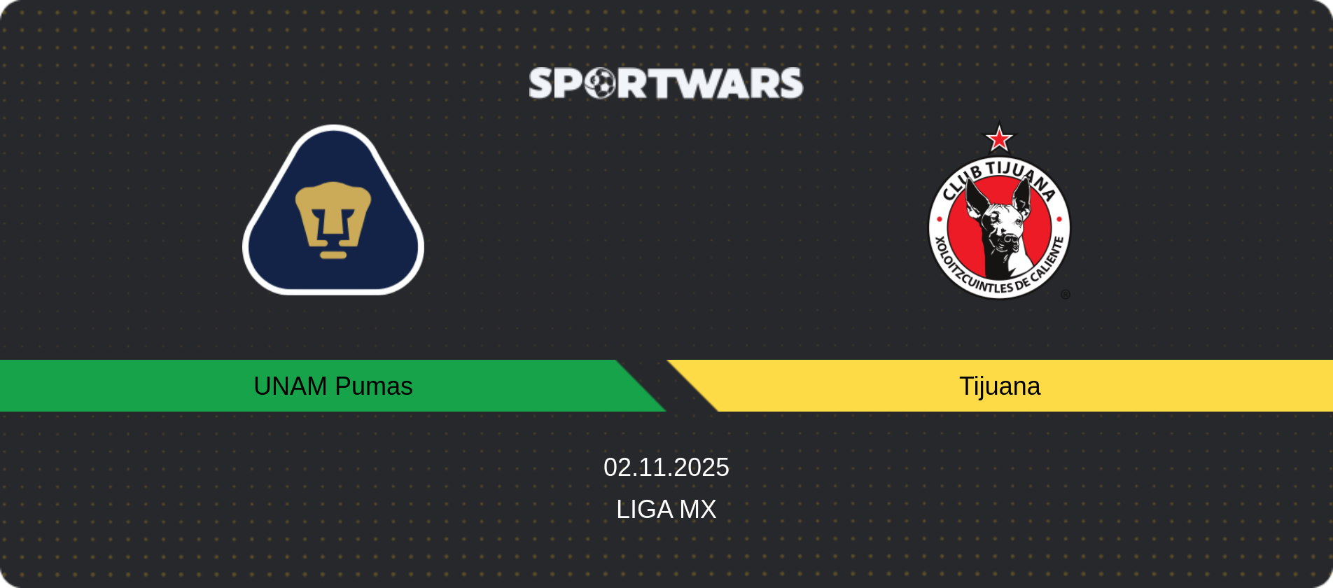 Match prediction UNAM Pumas — Tijuana, Liga MX, 02.11.2025