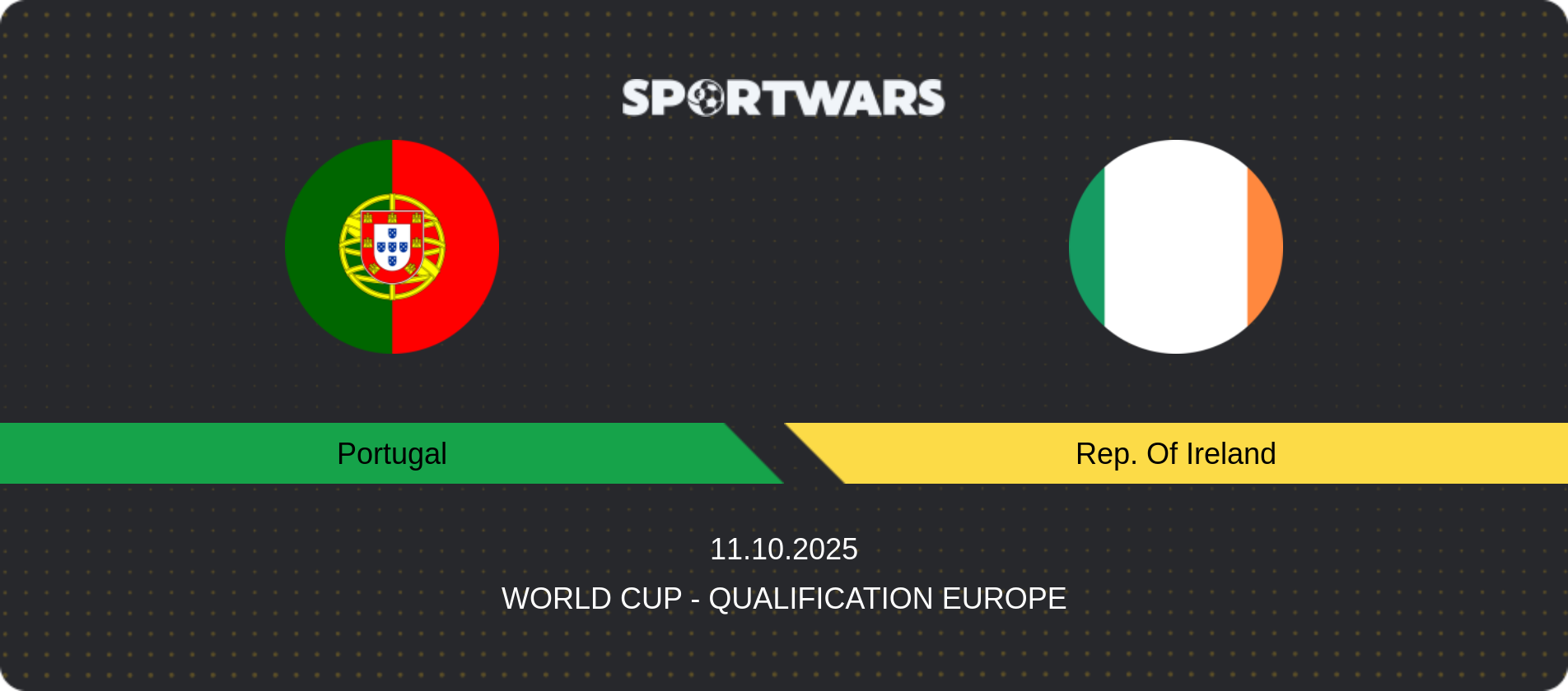 Match prediction Portugal — Rep. Of Ireland, World Cup - Qualification Europe, 11.10.2025