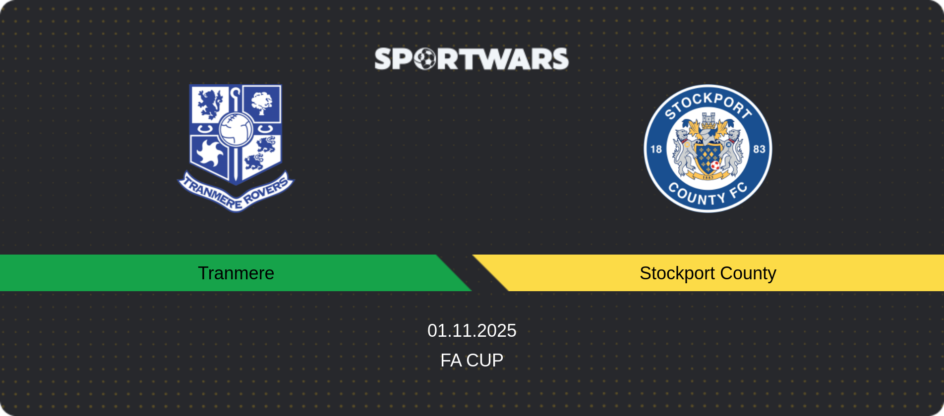 Match prediction Tranmere — Stockport County, FA Cup, 01.11.2025