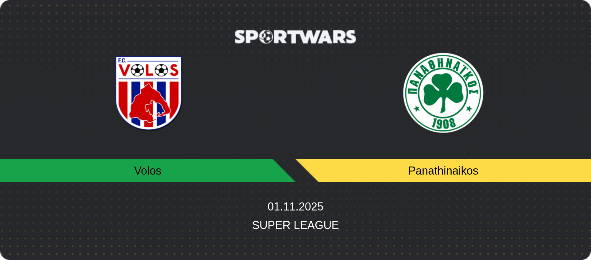 Match prediction Volos — Panathinaikos, Super League, 01.11.2025
