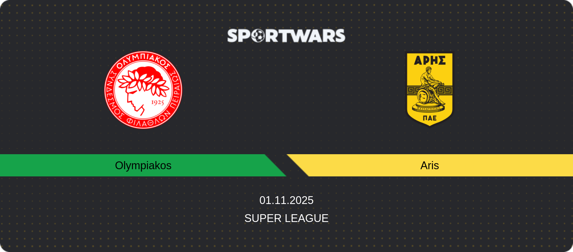 Match prediction Olympiakos — Aris, Super League, 01.11.2025