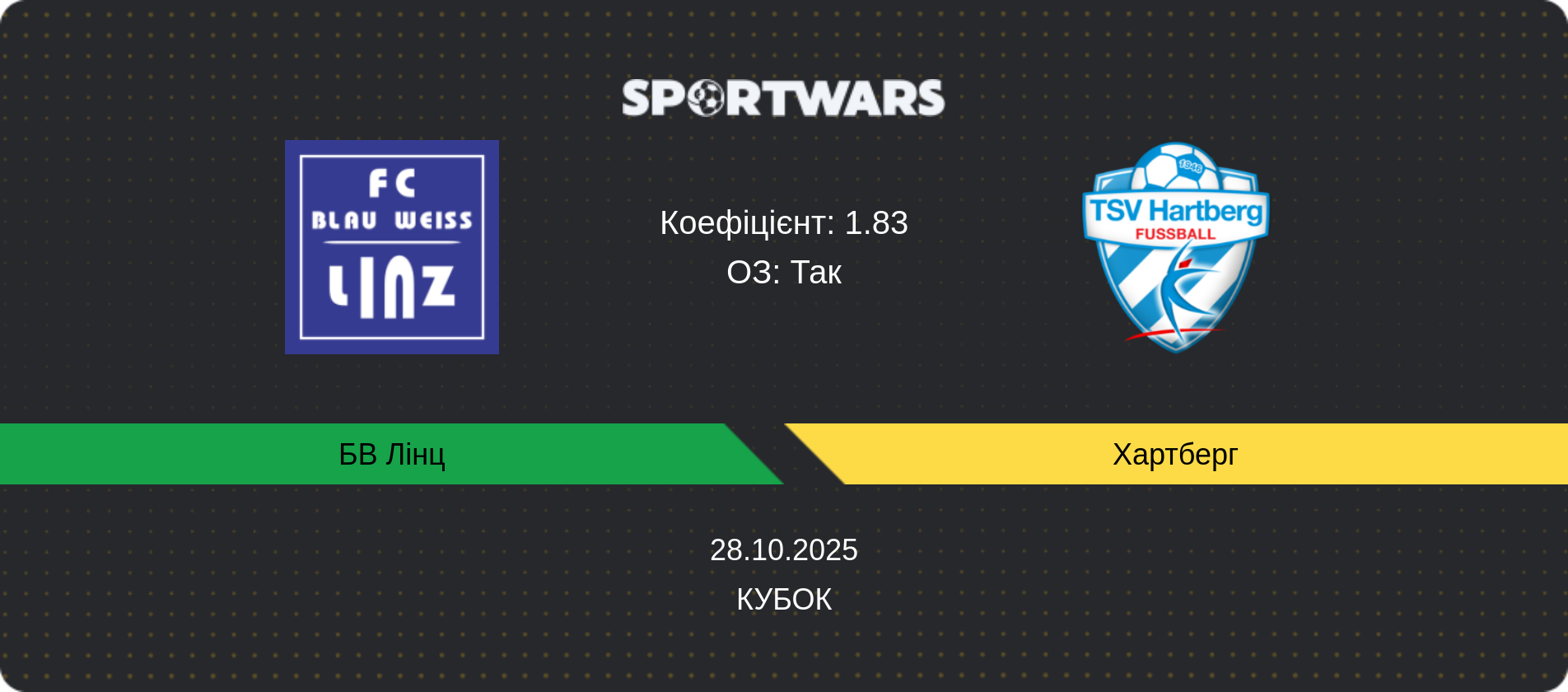 Прогноз матчу БВ Лінц - Хартберг, Кубок, 28.10.2025